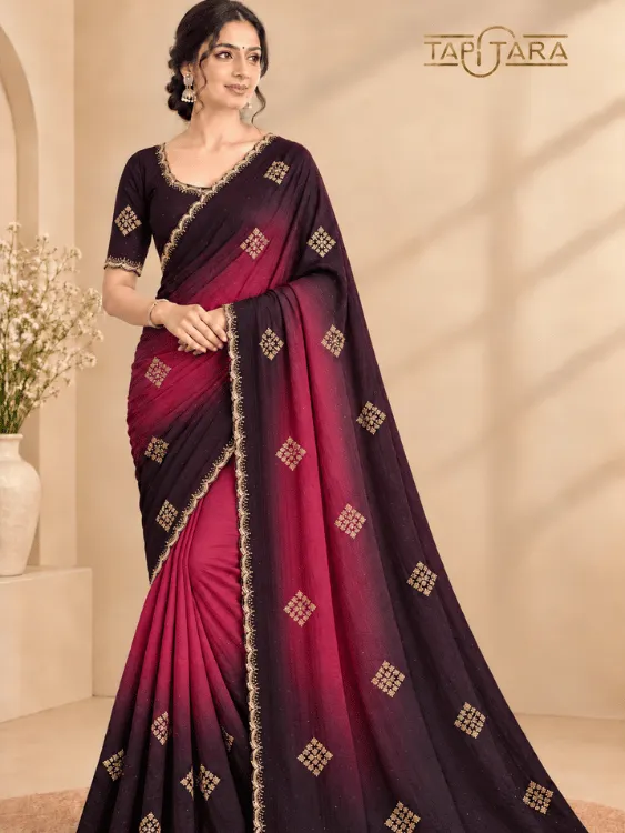 Swarovski Work Sarees in India featuring premium stonework designs and elegant bridal collections by Tapi Tara Surat.