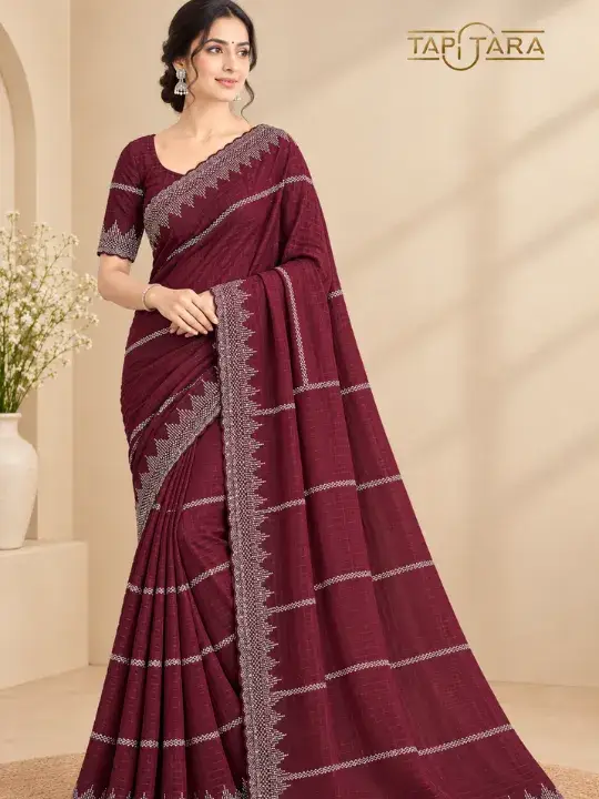 Swarovski Work Sarees in India featuring premium stonework designs and elegant bridal collections by Tapi Tara Surat.