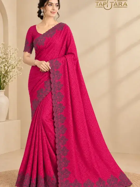 Embroidered Work Sarees in India featuring premium zari, threadwork and designer embroidery by Tapi Tara Surat.