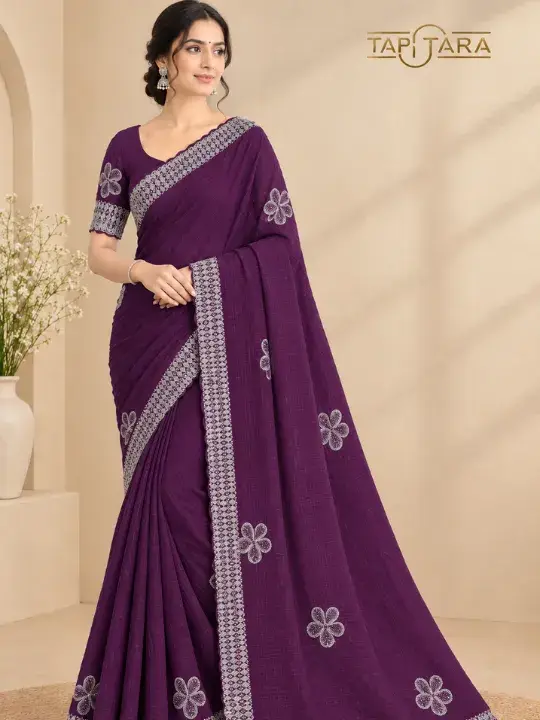 Embroidered Work Sarees in India featuring premium zari, threadwork and designer embroidery by Tapi Tara Surat.