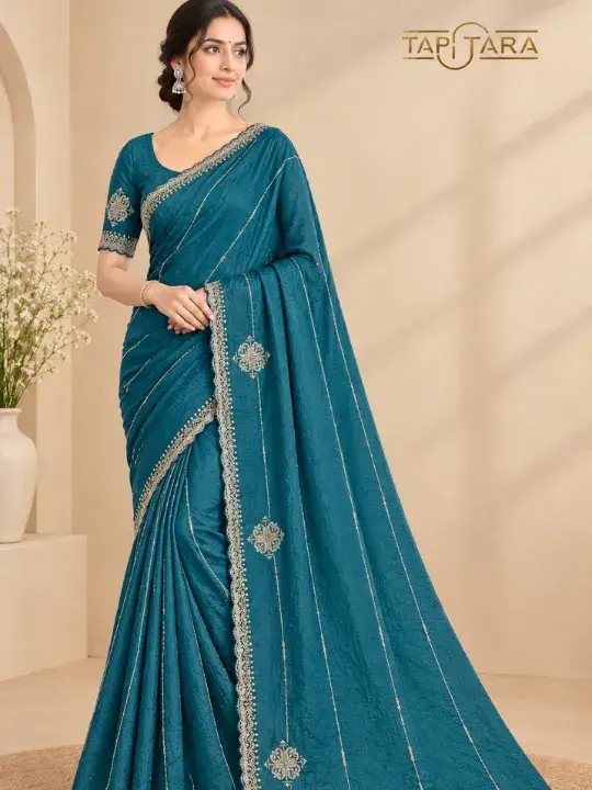 Embroidered Work Sarees in India featuring premium zari, threadwork and designer embroidery by Tapi Tara Surat.