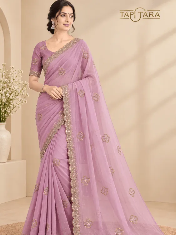 Embroidered Work Sarees in India featuring premium zari, threadwork and designer embroidery by Tapi Tara Surat.
